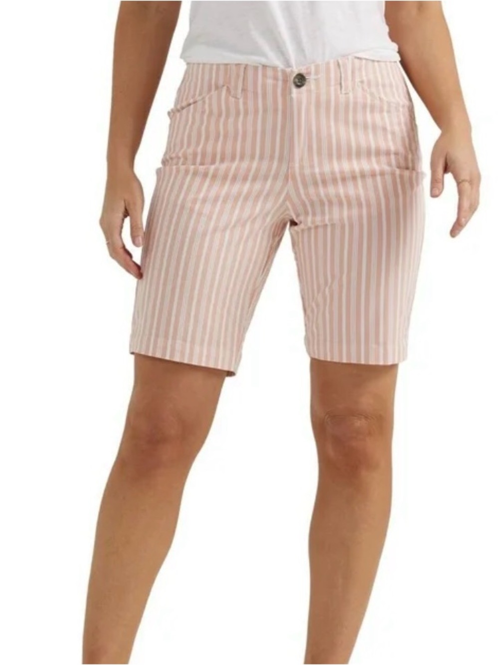 Women's Lee  9" Chino‎ Bermuda Shorts in striped white/pink, 16 medium, I92